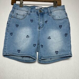 Oak & Poppy denim embroidered heart shorts light blue festival casual Women Sz 4